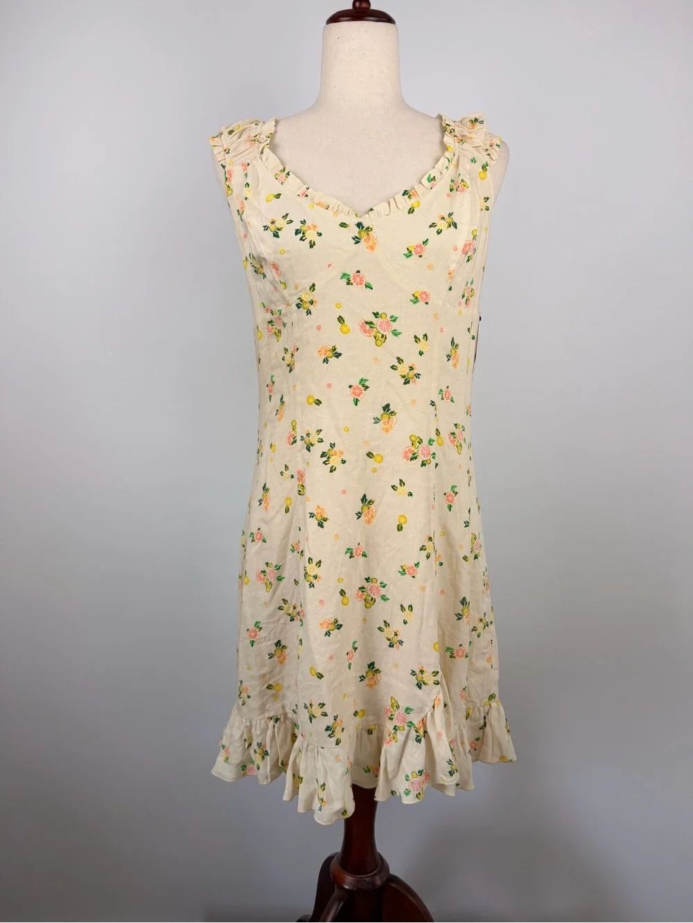 NWT Free People Cream Floral Ruffle Mini Dress Size M
